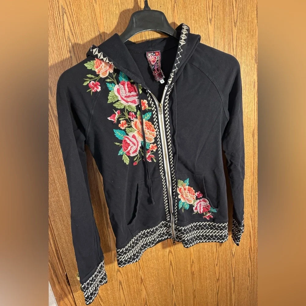 Johnny Was Dorana Embroidered Full Zip Floral Hoodie - Picture 1 of 6